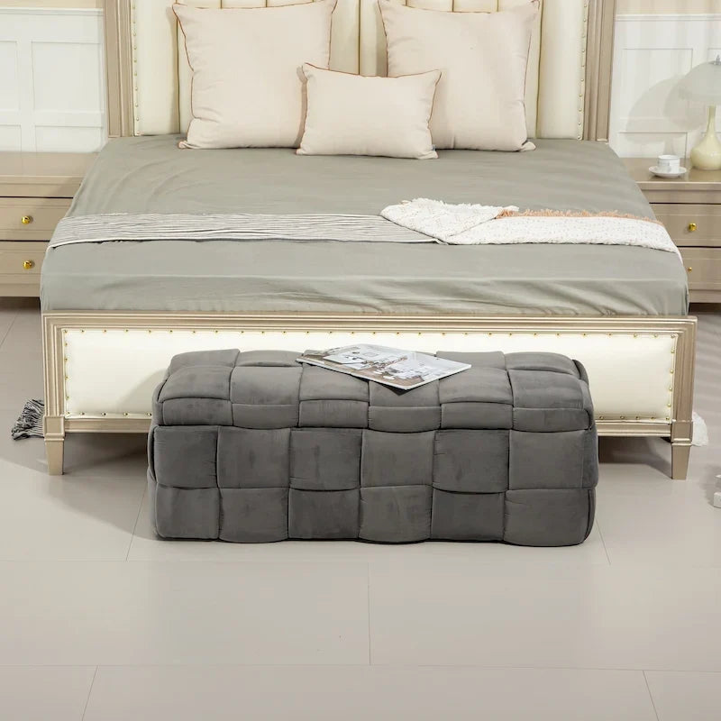 Ottoman de rangement rembourré en tissu velours avec charnière de sécurité, aucun assemblage requis