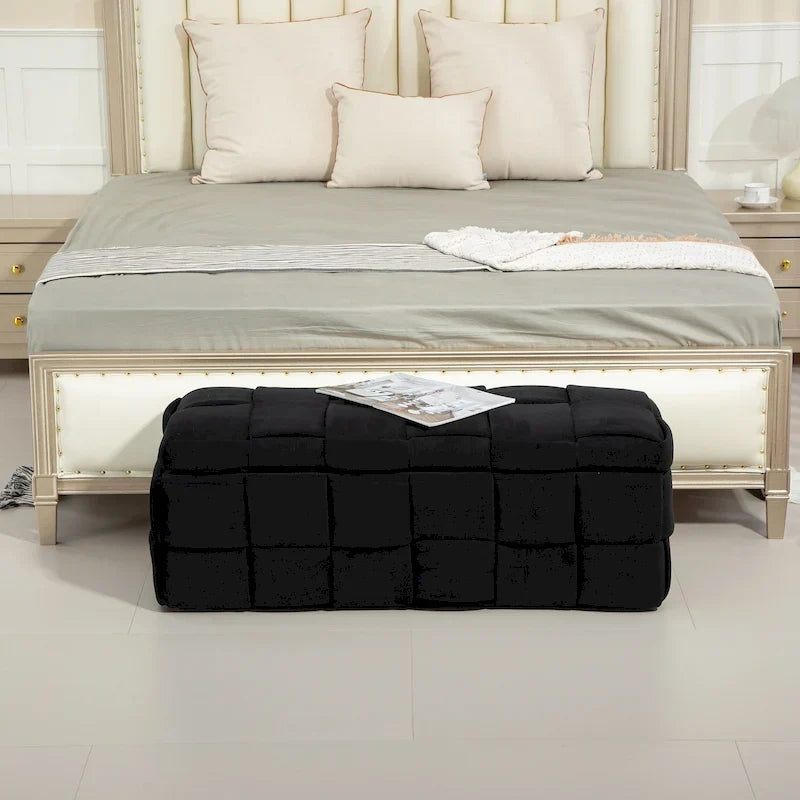Ottoman de rangement rembourré en tissu velours avec charnière de sécurité, aucun assemblage requis