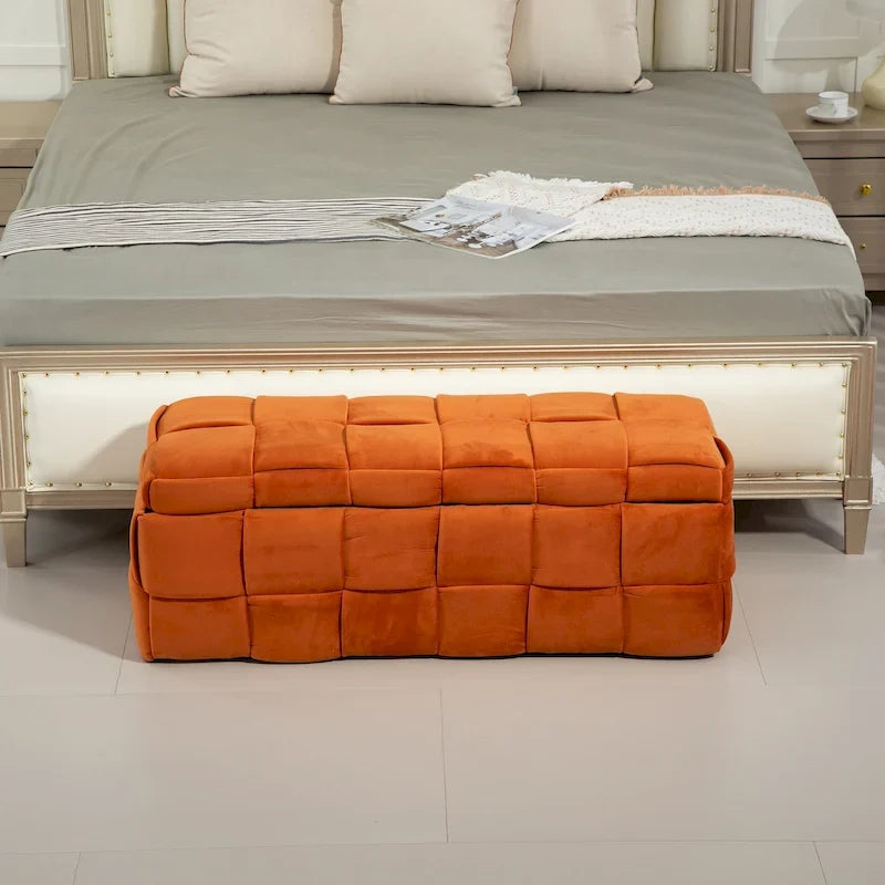 Ottoman de rangement rembourré en tissu velours avec charnière de sécurité, aucun assemblage requis