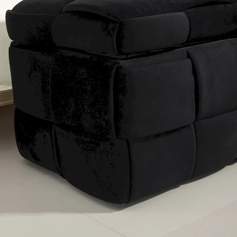 Ottoman de rangement rembourré en tissu velours avec charnière de sécurité, aucun assemblage requis