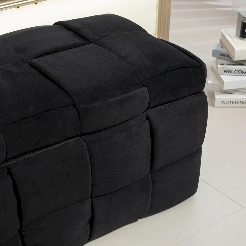 Ottoman de rangement rembourré en tissu velours avec charnière de sécurité, aucun assemblage requis