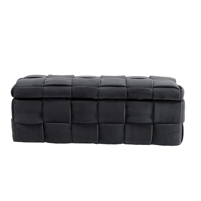 Ottoman de rangement rembourré en tissu velours avec charnière de sécurité, aucun assemblage requis