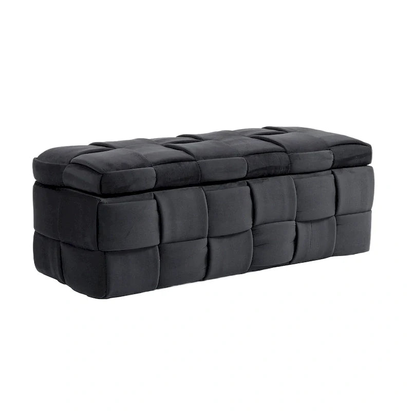Ottoman de rangement rembourré en tissu velours avec charnière de sécurité, aucun assemblage requis