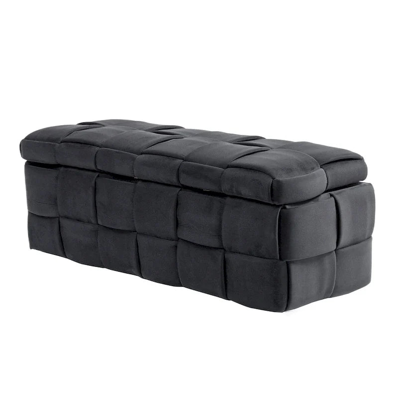 Ottoman de rangement rembourré en tissu velours avec charnière de sécurité, aucun assemblage requis