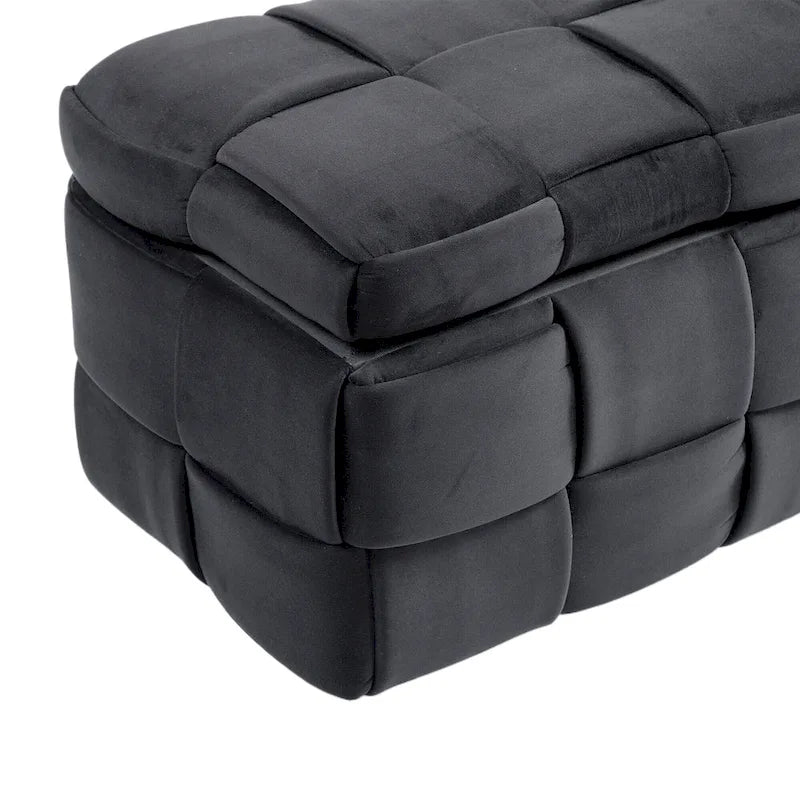 Ottoman de rangement rembourré en tissu velours avec charnière de sécurité, aucun assemblage requis