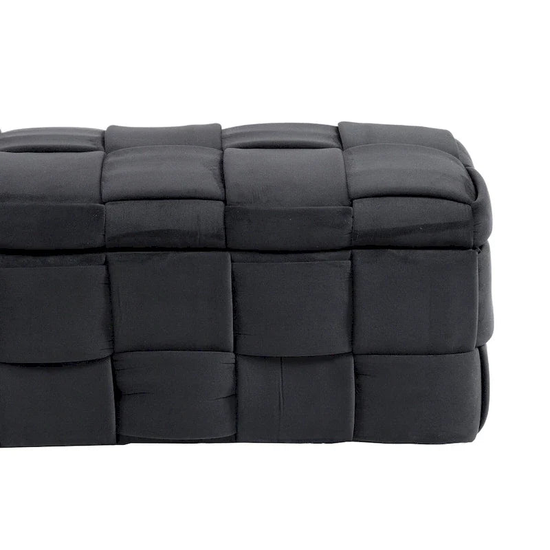 Ottoman de rangement rembourré en tissu velours avec charnière de sécurité, aucun assemblage requis