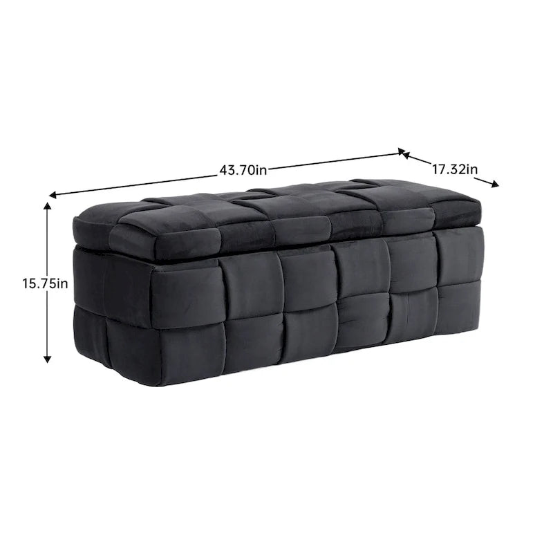 Ottoman de rangement rembourré en tissu velours avec charnière de sécurité, aucun assemblage requis