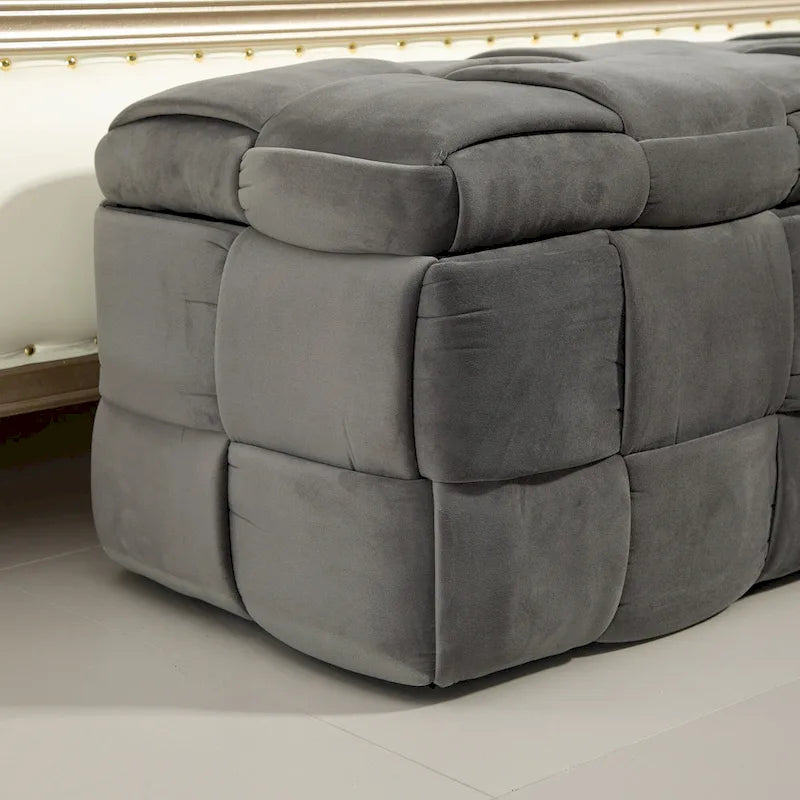 Ottoman de rangement rembourré en tissu velours avec charnière de sécurité, aucun assemblage requis