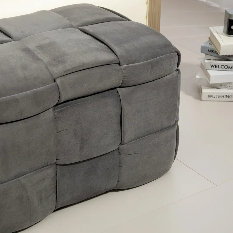 Ottoman de rangement rembourré en tissu velours avec charnière de sécurité, aucun assemblage requis