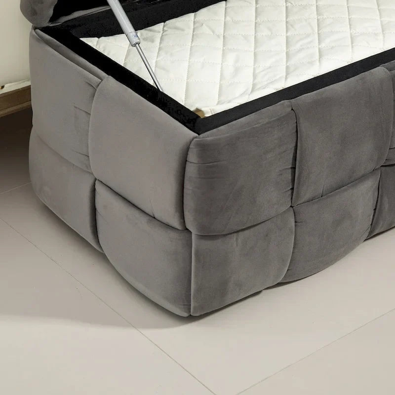 Ottoman de rangement rembourré en tissu velours avec charnière de sécurité, aucun assemblage requis