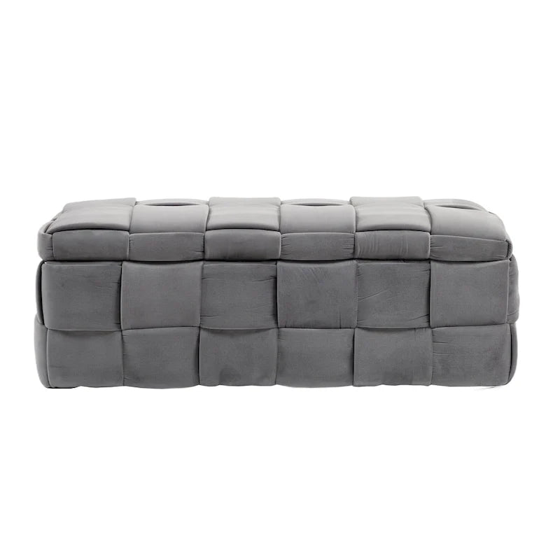 Ottoman de rangement rembourré en tissu velours avec charnière de sécurité, aucun assemblage requis