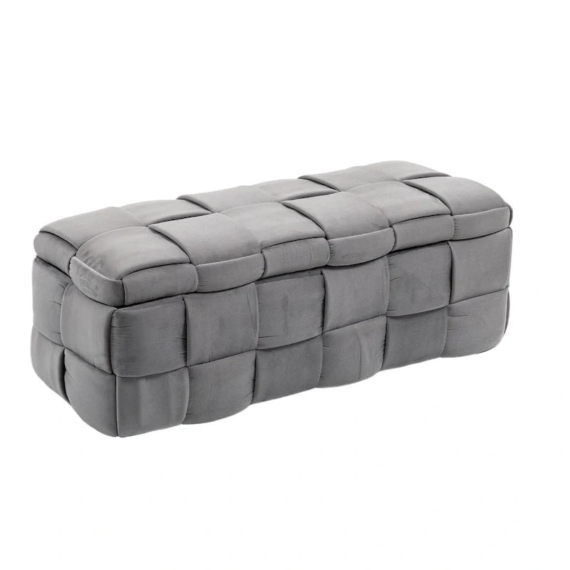 Ottoman de rangement rembourré en tissu velours avec charnière de sécurité, aucun assemblage requis