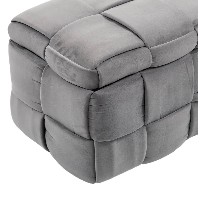 Ottoman de rangement rembourré en tissu velours avec charnière de sécurité, aucun assemblage requis