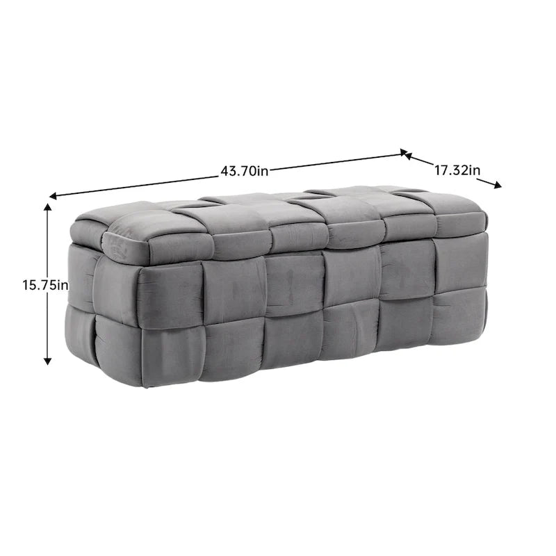 Ottoman de rangement rembourré en tissu velours avec charnière de sécurité, aucun assemblage requis