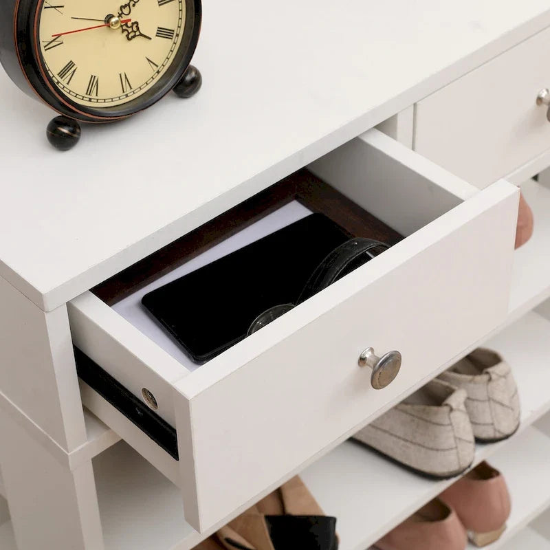 Meuble à chaussures moderne et minimaliste en bois avec 2 tiroirs, meuble à chaussures à 4 niveaux pour l’entrée