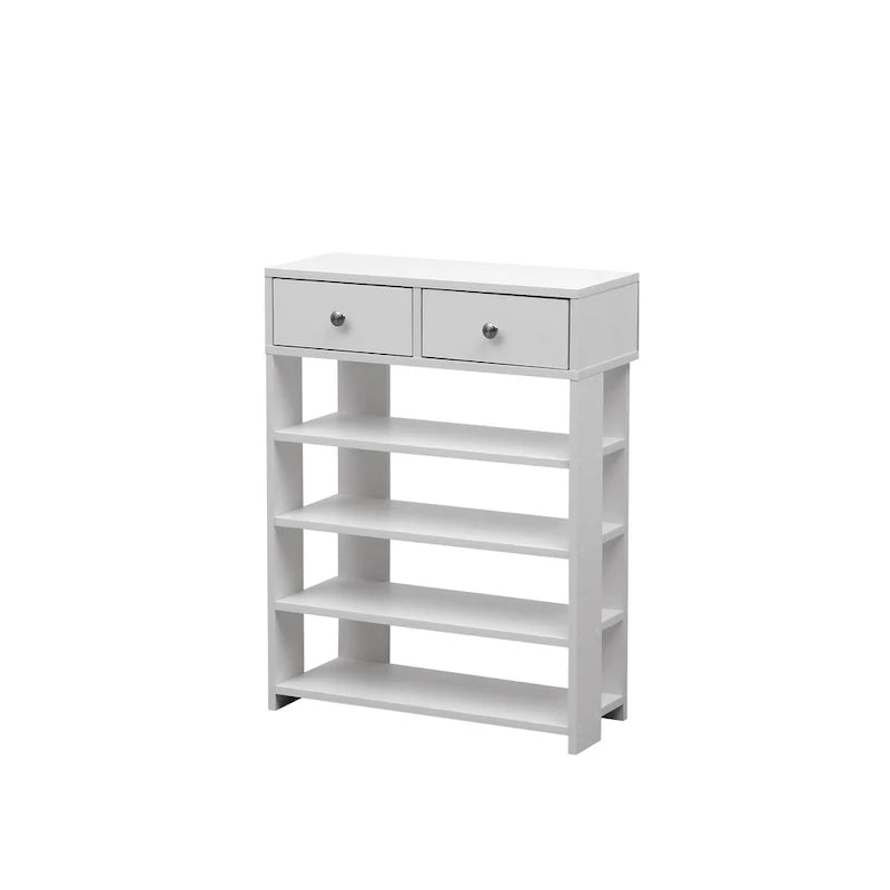 Meuble à chaussures moderne et minimaliste en bois avec 2 tiroirs, meuble à chaussures à 4 niveaux pour l’entrée