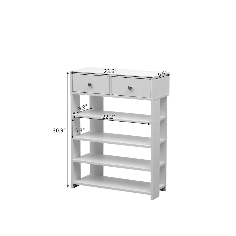 Meuble à chaussures moderne et minimaliste en bois avec 2 tiroirs, meuble à chaussures à 4 niveaux pour l’entrée