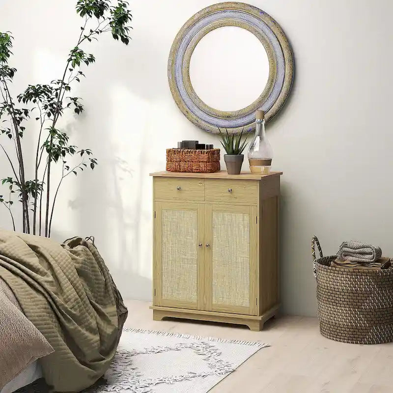 Meuble de rangement moderne pour cuisine, meuble bar à café avec 2 tiroirs, des portes et une étagère réglable