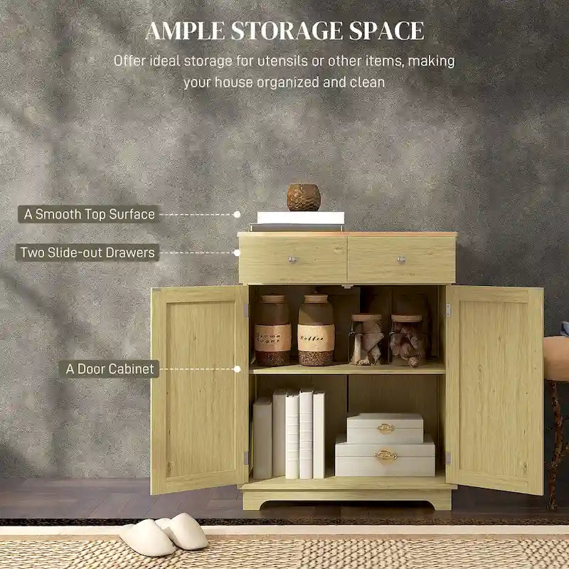 Meuble de rangement moderne pour cuisine, meuble bar à café avec 2 tiroirs, des portes et une étagère réglable