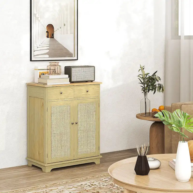 Meuble de rangement moderne pour cuisine, meuble bar à café avec 2 tiroirs, des portes et une étagère réglable