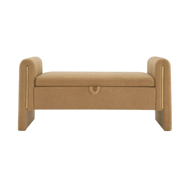 Banc de rangement rembourré en polaire teddy avec accoudoirs, banc d’entrée à plateau relevable pour couloir