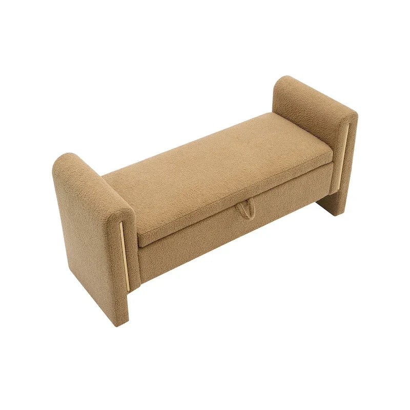 Banc de rangement rembourré en polaire teddy avec accoudoirs, banc d’entrée à plateau relevable pour couloir