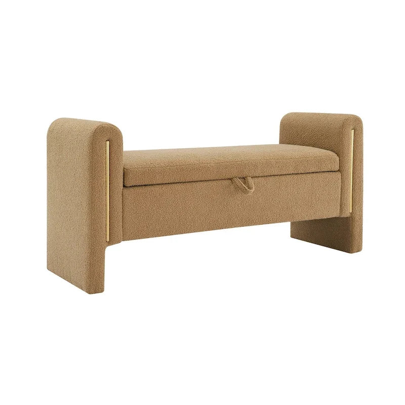 Banc de rangement rembourré en polaire teddy avec accoudoirs, banc d’entrée à plateau relevable pour couloir
