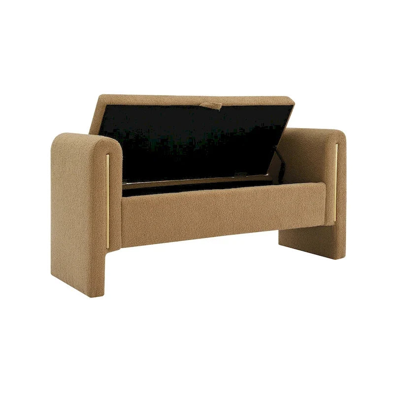 Banc de rangement rembourré en polaire teddy avec accoudoirs, banc d’entrée à plateau relevable pour couloir