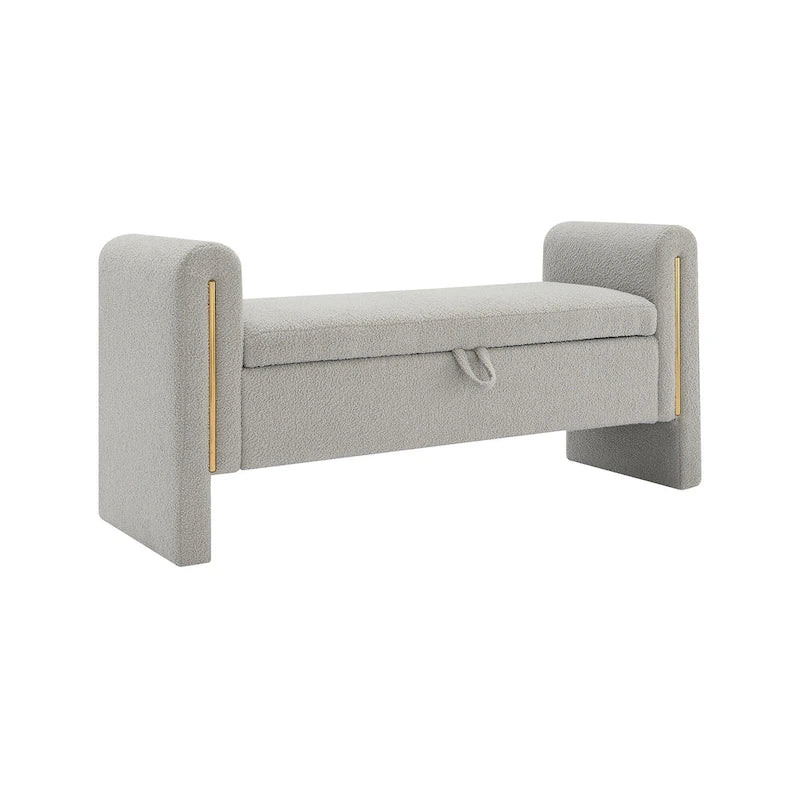 Banc de rangement rembourré en polaire teddy avec accoudoirs, banc d’entrée à plateau relevable pour couloir