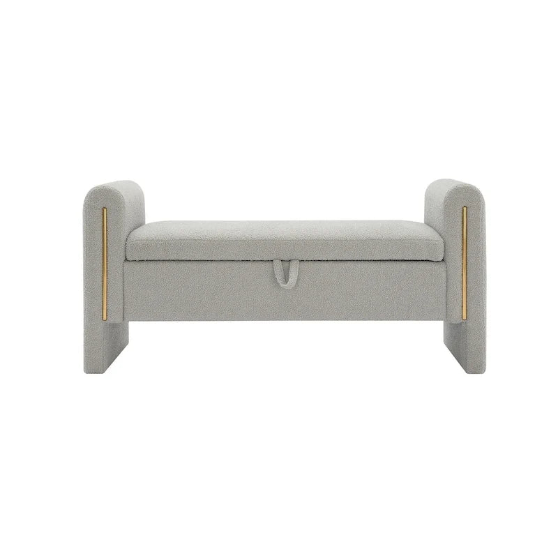 Banc de rangement rembourré en polaire teddy avec accoudoirs, banc d’entrée à plateau relevable pour couloir