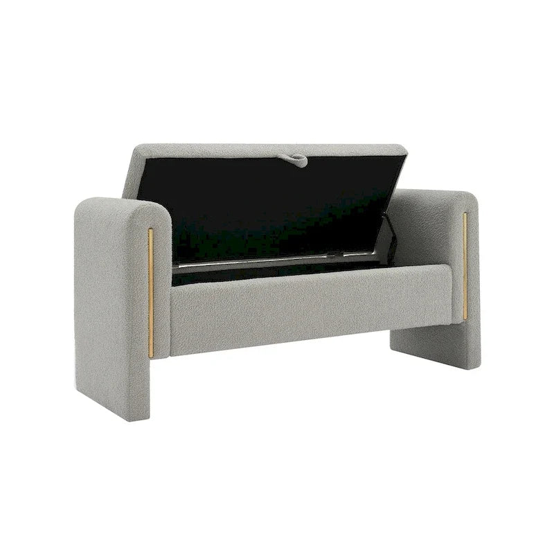 Banc de rangement rembourré en polaire teddy avec accoudoirs, banc d’entrée à plateau relevable pour couloir