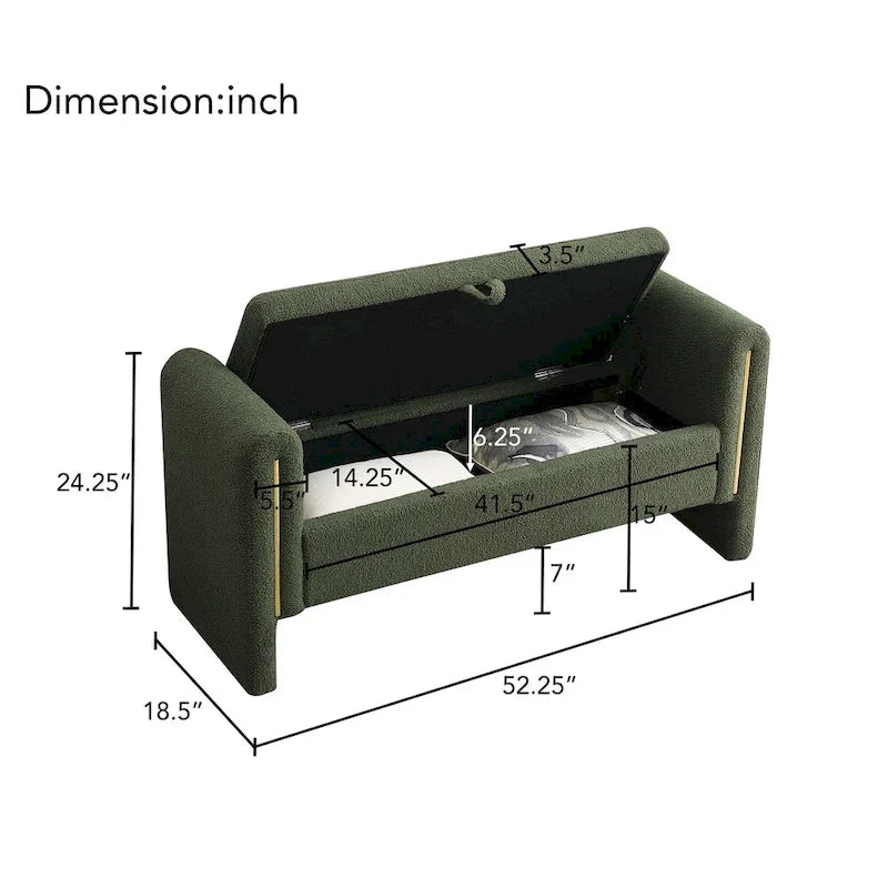 Banc de rangement rembourré en polaire teddy avec accoudoirs, banc d’entrée à plateau relevable pour couloir