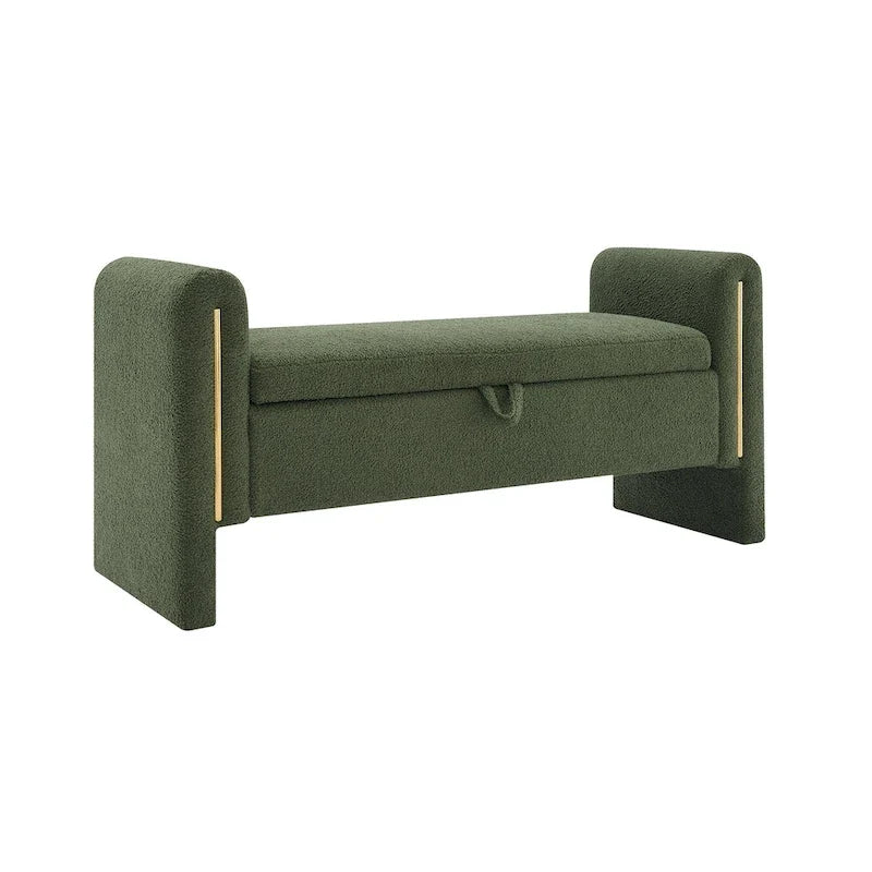 Banc de rangement rembourré en polaire teddy avec accoudoirs, banc d’entrée à plateau relevable pour couloir