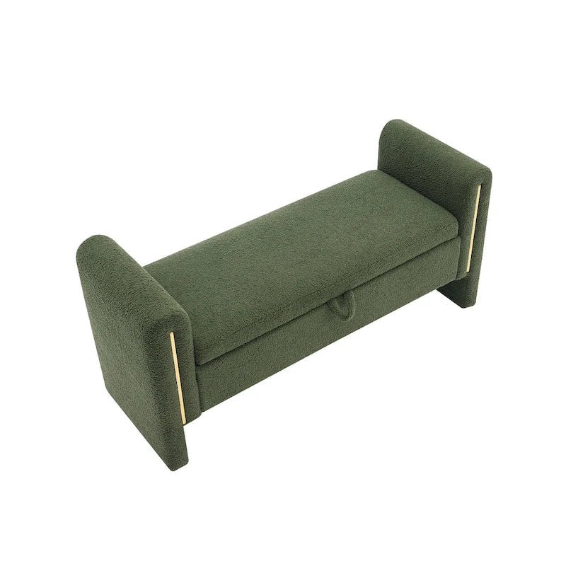 Banc de rangement rembourré en polaire teddy avec accoudoirs, banc d’entrée à plateau relevable pour couloir