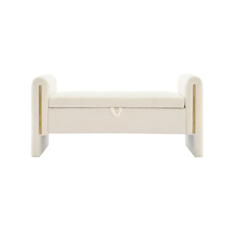 Banc de rangement rembourré en polaire teddy avec accoudoirs, banc d’entrée à plateau relevable pour couloir