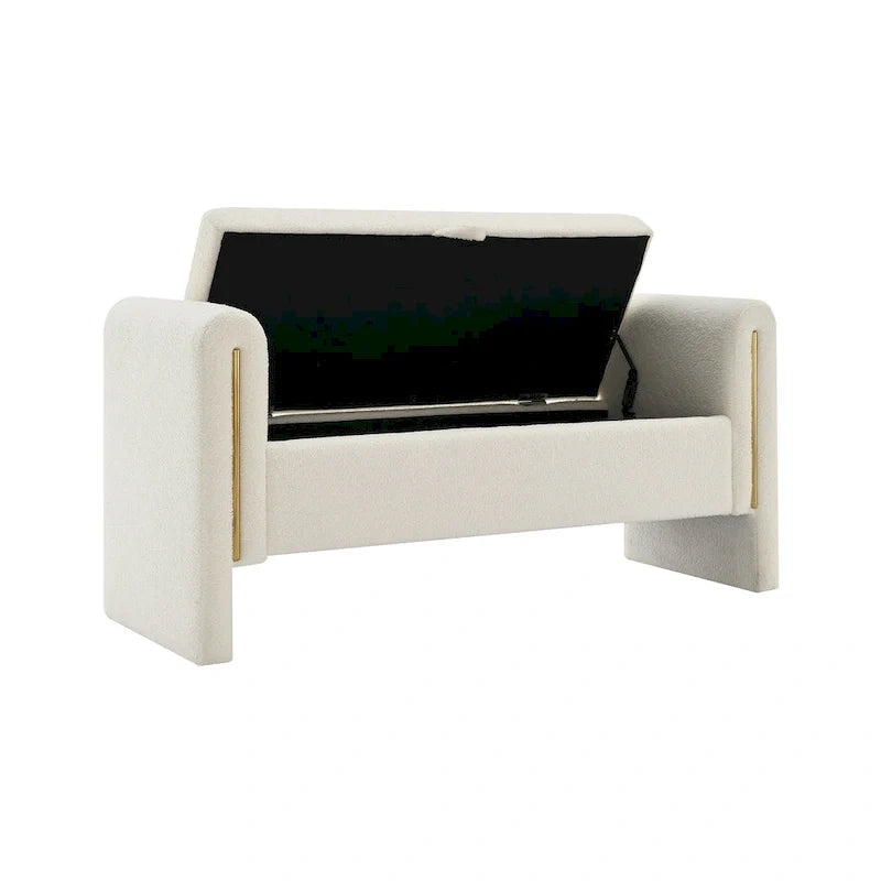 Banc de rangement rembourré en polaire teddy avec accoudoirs, banc d’entrée à plateau relevable pour couloir