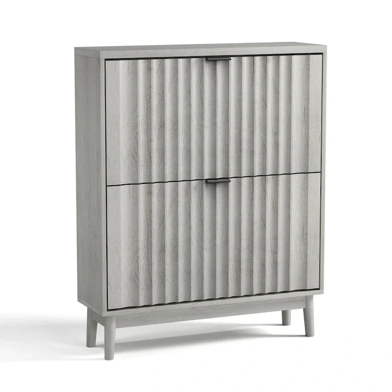 Meuble à chaussures avec 2 tiroirs basculants, meuble à chaussures cannelé pour l'entrée, rangement autoportant avec portes ondulées