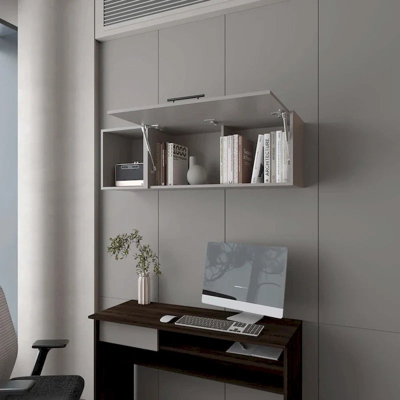 Schwebender Wandschrank – moderner Homeoffice-Arbeitsplatz mit Stauraum