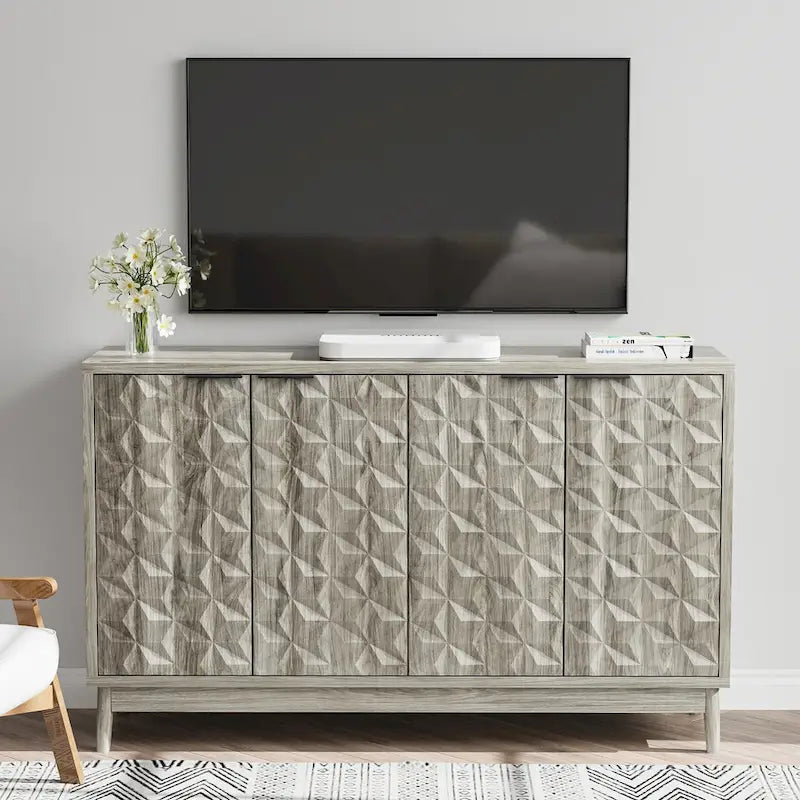 Modern Style Buffet Cabinet,Sideboard Buffet Cabinet With Storage,Storage Cabinet with 4 Diamond-shaped relief Doors
