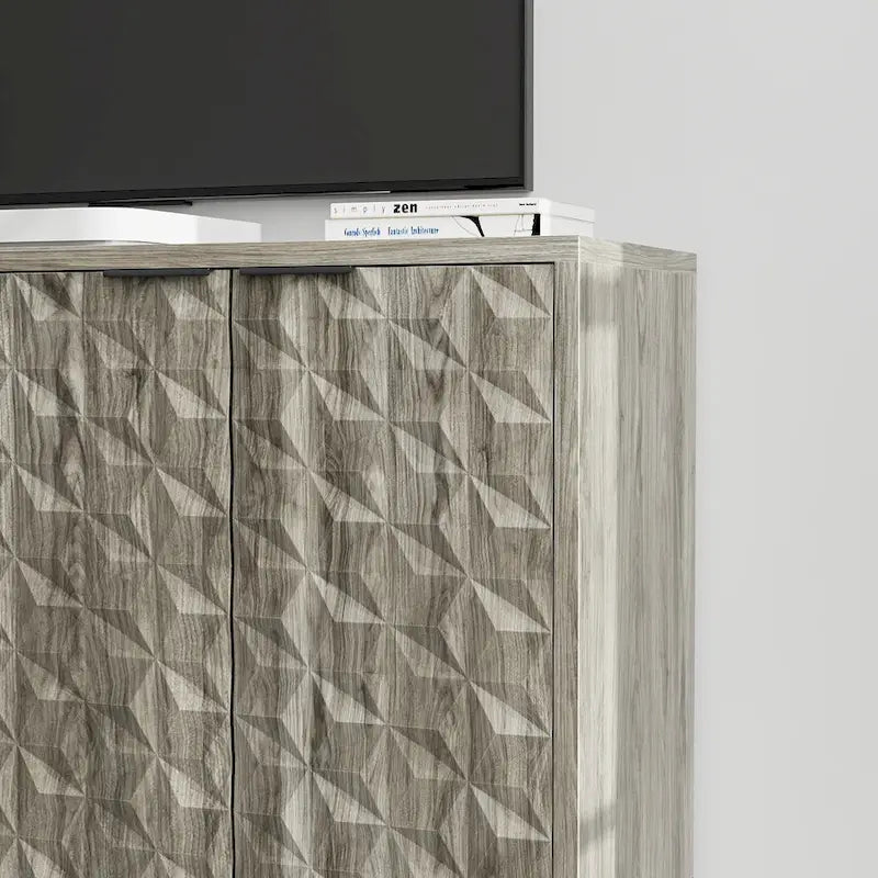 Mueble aparador de estilo moderno, aparador con almacenamiento, armario de almacenamiento con 4 puertas con relieve en forma de rombo