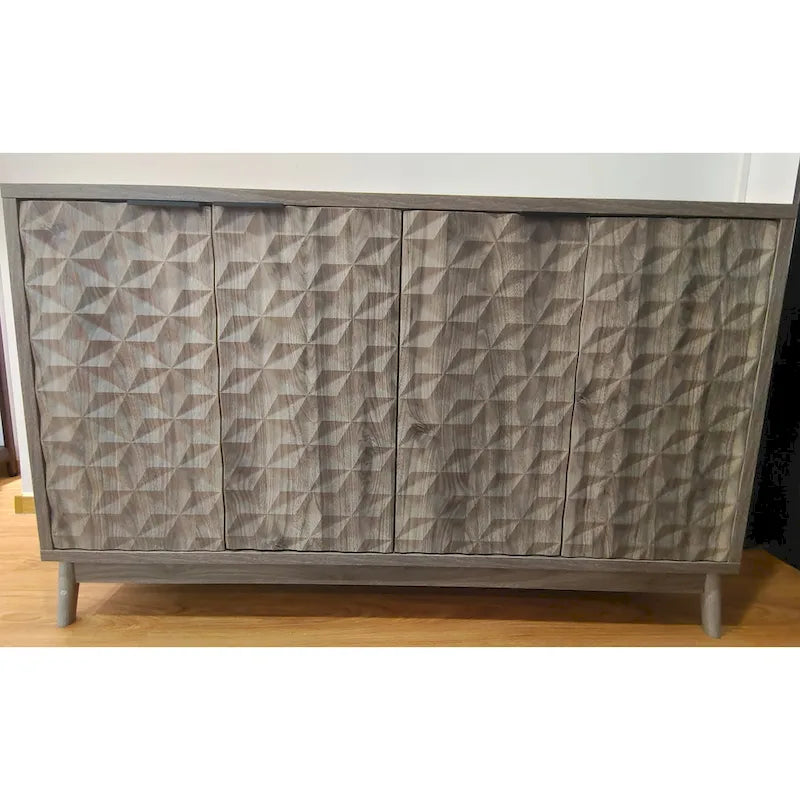 Mueble aparador de estilo moderno, aparador con almacenamiento, armario de almacenamiento con 4 puertas con relieve en forma de rombo