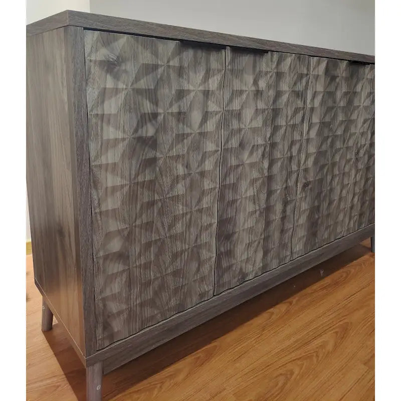 Mueble aparador de estilo moderno, aparador con almacenamiento, armario de almacenamiento con 4 puertas con relieve en forma de rombo