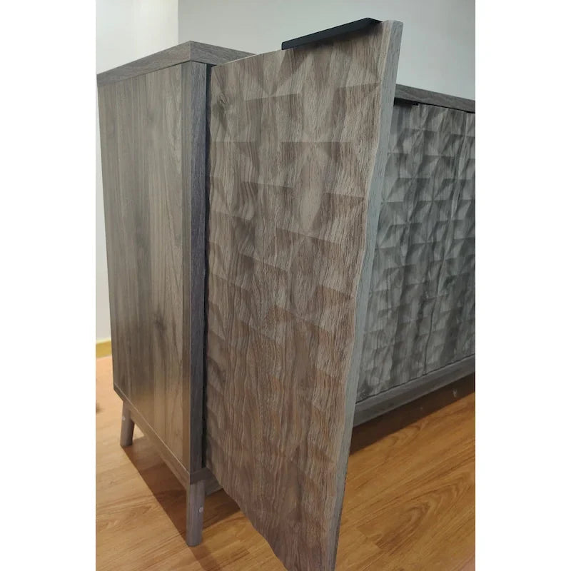 Mueble aparador de estilo moderno, aparador con almacenamiento, armario de almacenamiento con 4 puertas con relieve en forma de rombo