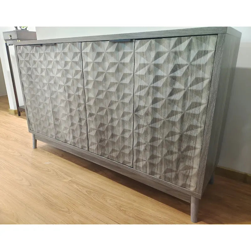 Mueble aparador de estilo moderno, aparador con almacenamiento, armario de almacenamiento con 4 puertas con relieve en forma de rombo