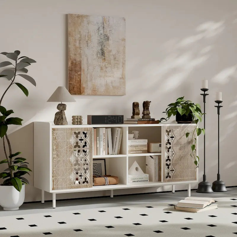 Armoire de rangement de style vintage rustique avec 2 portes à ouverture par poussée, convient comme meuble TV, buffet ou armoire décorative