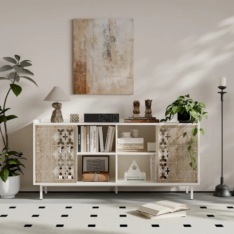 Armoire de rangement de style vintage rustique avec 2 portes à ouverture par poussée, convient comme meuble TV, buffet ou armoire décorative