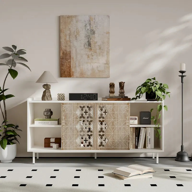 Armoire de rangement de style vintage rustique avec 2 portes à ouverture par poussée, convient comme meuble TV, buffet ou armoire décorative