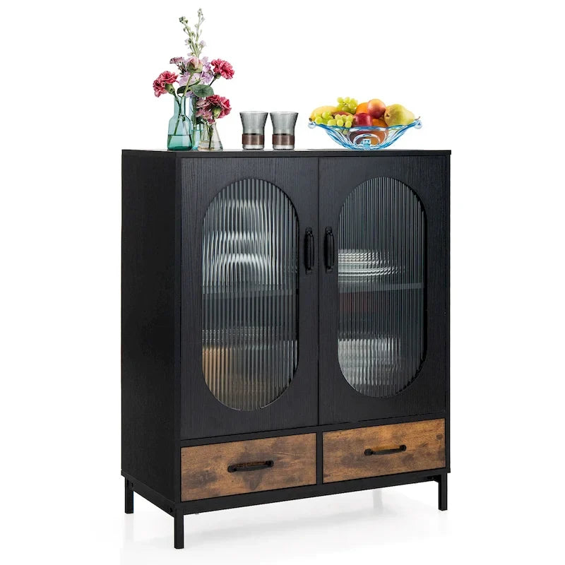 Freistehender Küchen- und Aufbewahrungsschrank, Buffet-Sideboard, 2 - Schwarz, Rustikales Braun