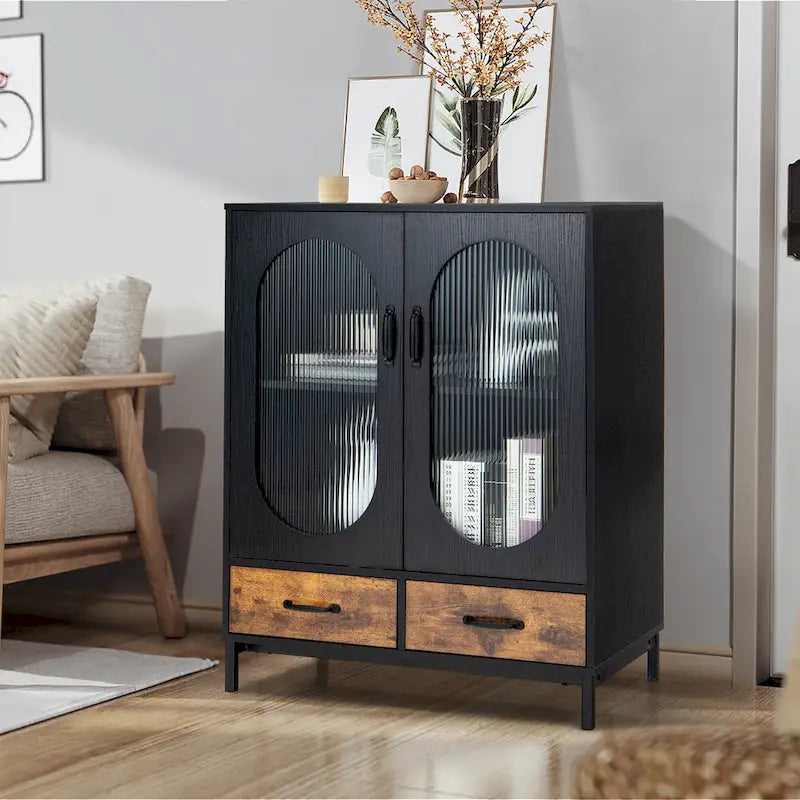 Freistehender Küchen- und Aufbewahrungsschrank, Buffet-Sideboard, 2 - Schwarz, Rustikales Braun