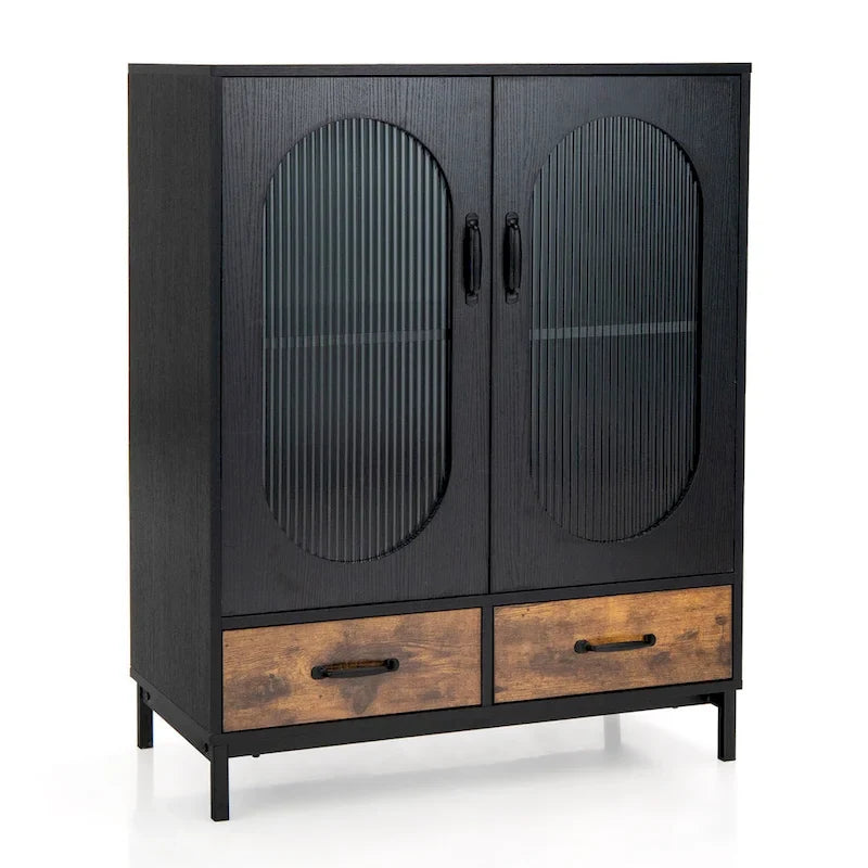 Freistehender Küchen- und Aufbewahrungsschrank, Buffet-Sideboard, 2 - Schwarz, Rustikales Braun